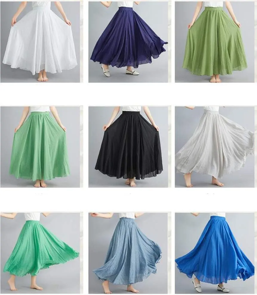 Hotmiss Women's Bohemian Layer Elastic Waist Cotton Linen Long Maxi Skirt Dress