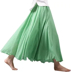 Hotmiss Women's Bohemian Layer Elastic Waist Cotton Linen Long Maxi Skirt Dress