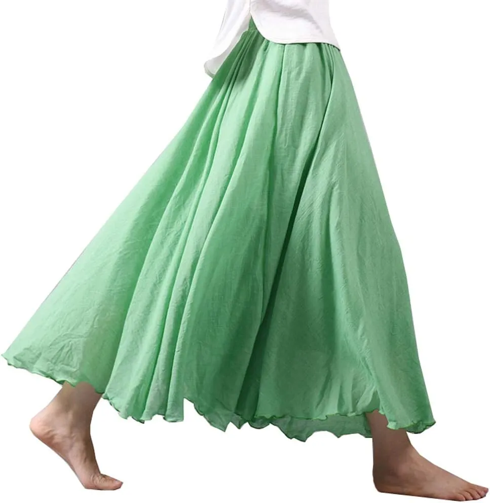 Hotmiss Women's Bohemian Layer Elastic Waist Cotton Linen Long Maxi Skirt Dress