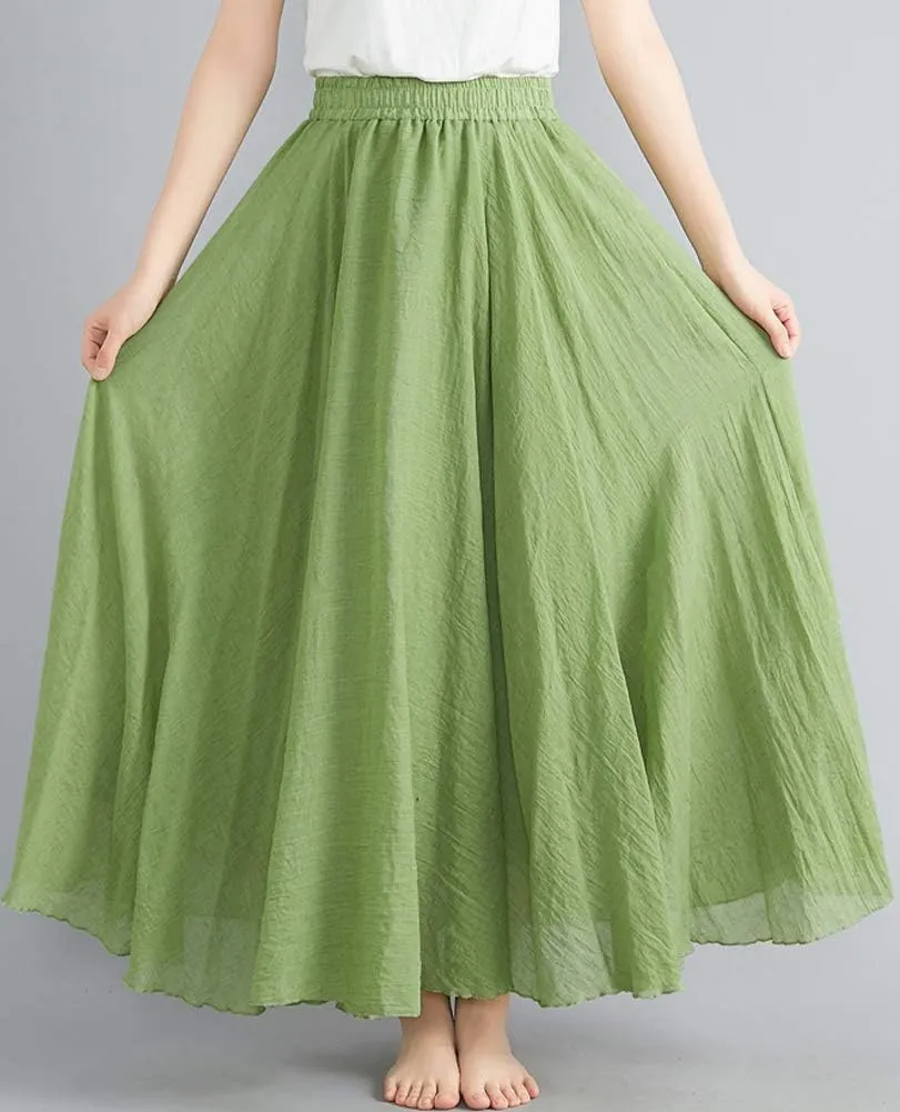 Hotmiss Women's Bohemian Layer Elastic Waist Cotton Linen Long Maxi Skirt Dress