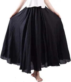 Hotmiss Women's Bohemian Layer Elastic Waist Cotton Linen Long Maxi Skirt Dress