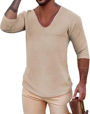 JEShifangjiusu Mens Casual Slim Fit V-Neck Pullover Long Sleeve Knitted Pullover Sweaters Lightweight Solid Stretchy T-Shirts