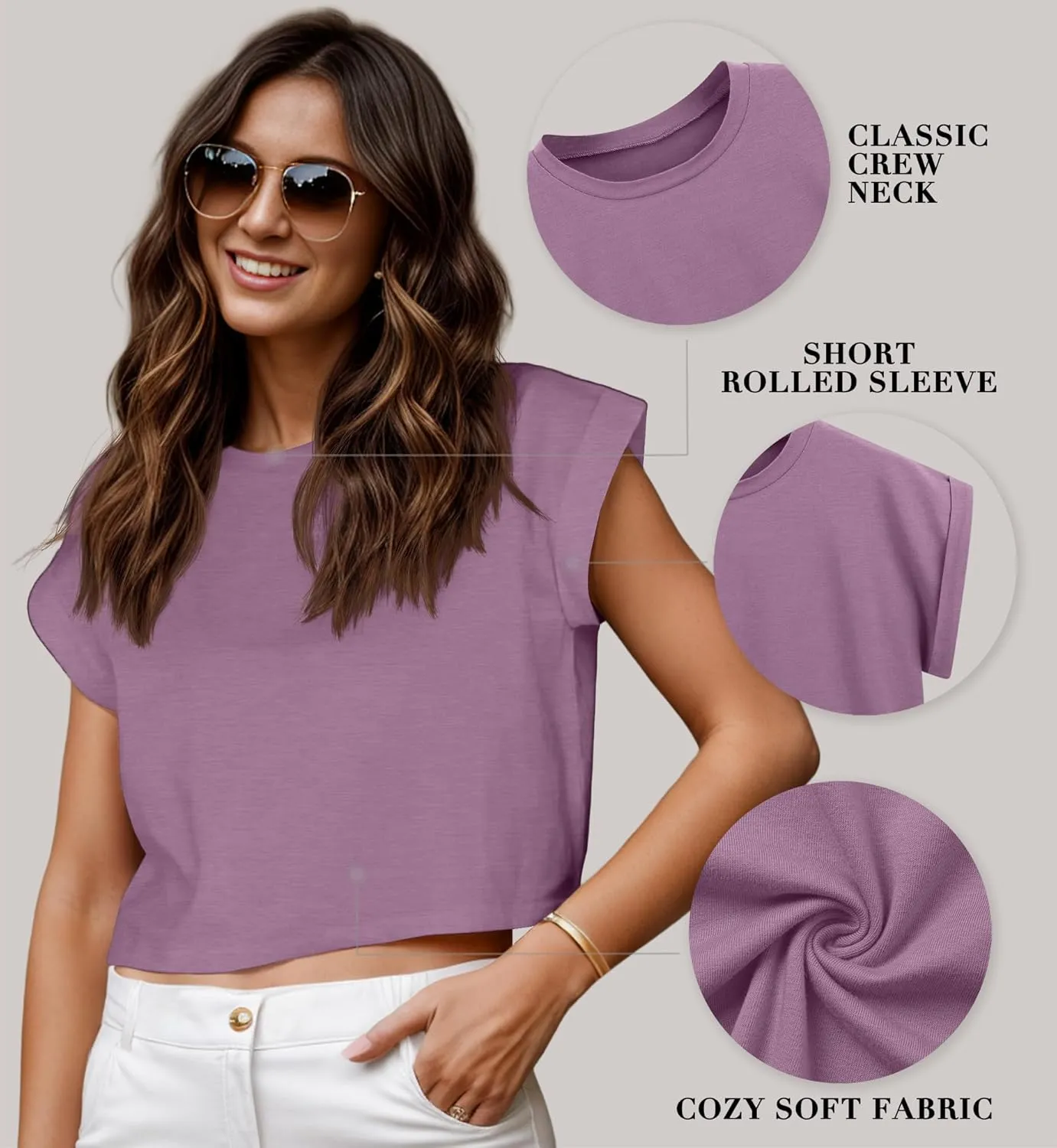 JINKESI Womens Summer Crewneck Crop Tops Causal T-Shirts Rolled Short Sleeve Basic Tees