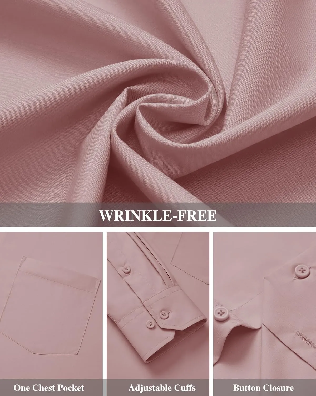 J.VER Men's Dress Shirts Wrinkle Free Long Sleeve Formal Shirt Solid Business Casual Button Down Shirts for Wedding Prom
