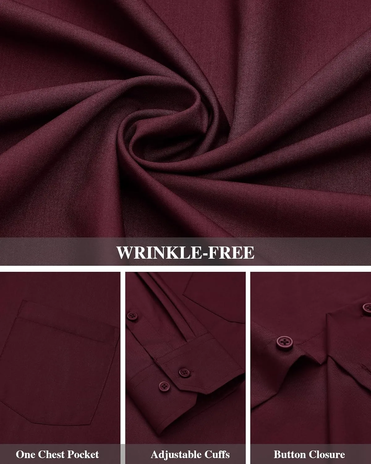 J.VER Men's Dress Shirts Wrinkle Free Long Sleeve Formal Shirt Solid Business Casual Button Down Shirts for Wedding Prom