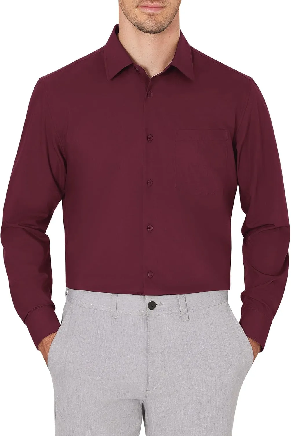 J.VER Men's Dress Shirts Wrinkle Free Long Sleeve Formal Shirt Solid Business Casual Button Down Shirts for Wedding Prom
