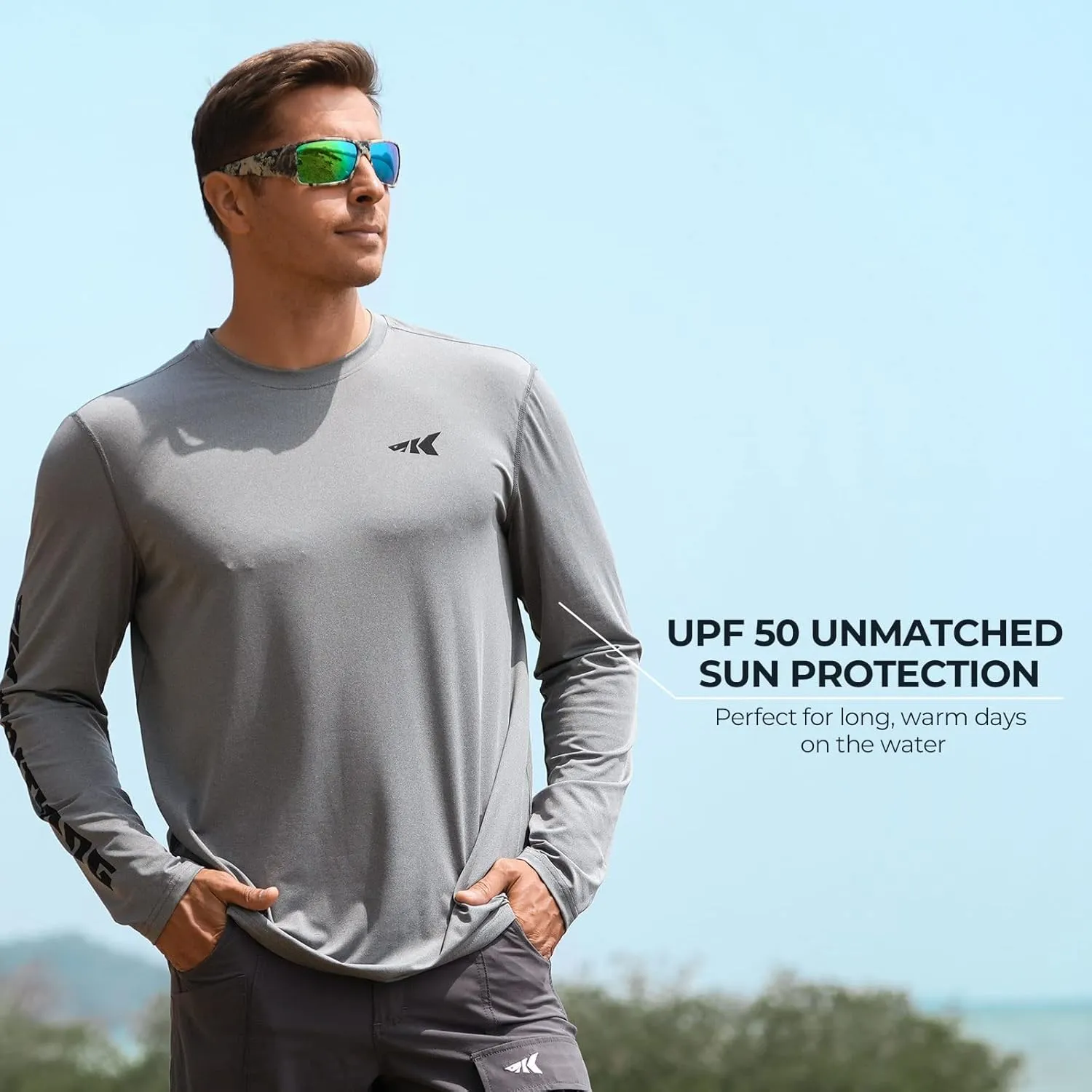 KastKing UPF 50 Fishing Shirts for Men, Long Sleeve Fishing Hiking Shirt, Breathable Moisture Wicking, Sun Shirts for Men