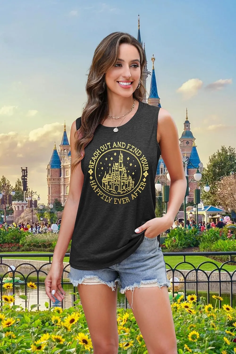 KIDDAD Magic Kingdom Tank Tops for Women: Magical Shirts Fairy Castle Shirt Family Vacation Vest Summer Sleeveless Tops
