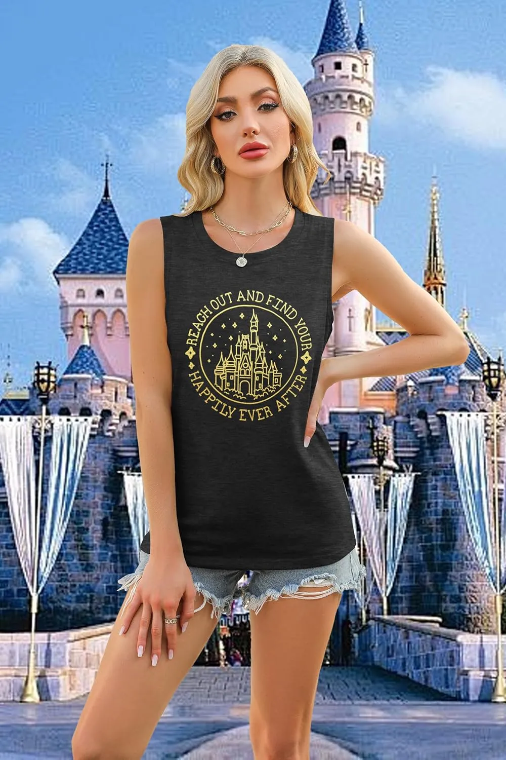 KIDDAD Magic Kingdom Tank Tops for Women: Magical Shirts Fairy Castle Shirt Family Vacation Vest Summer Sleeveless Tops