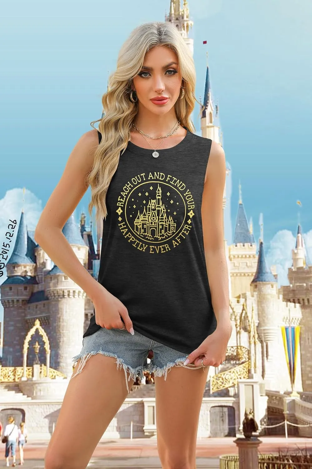 KIDDAD Magic Kingdom Tank Tops for Women: Magical Shirts Fairy Castle Shirt Family Vacation Vest Summer Sleeveless Tops