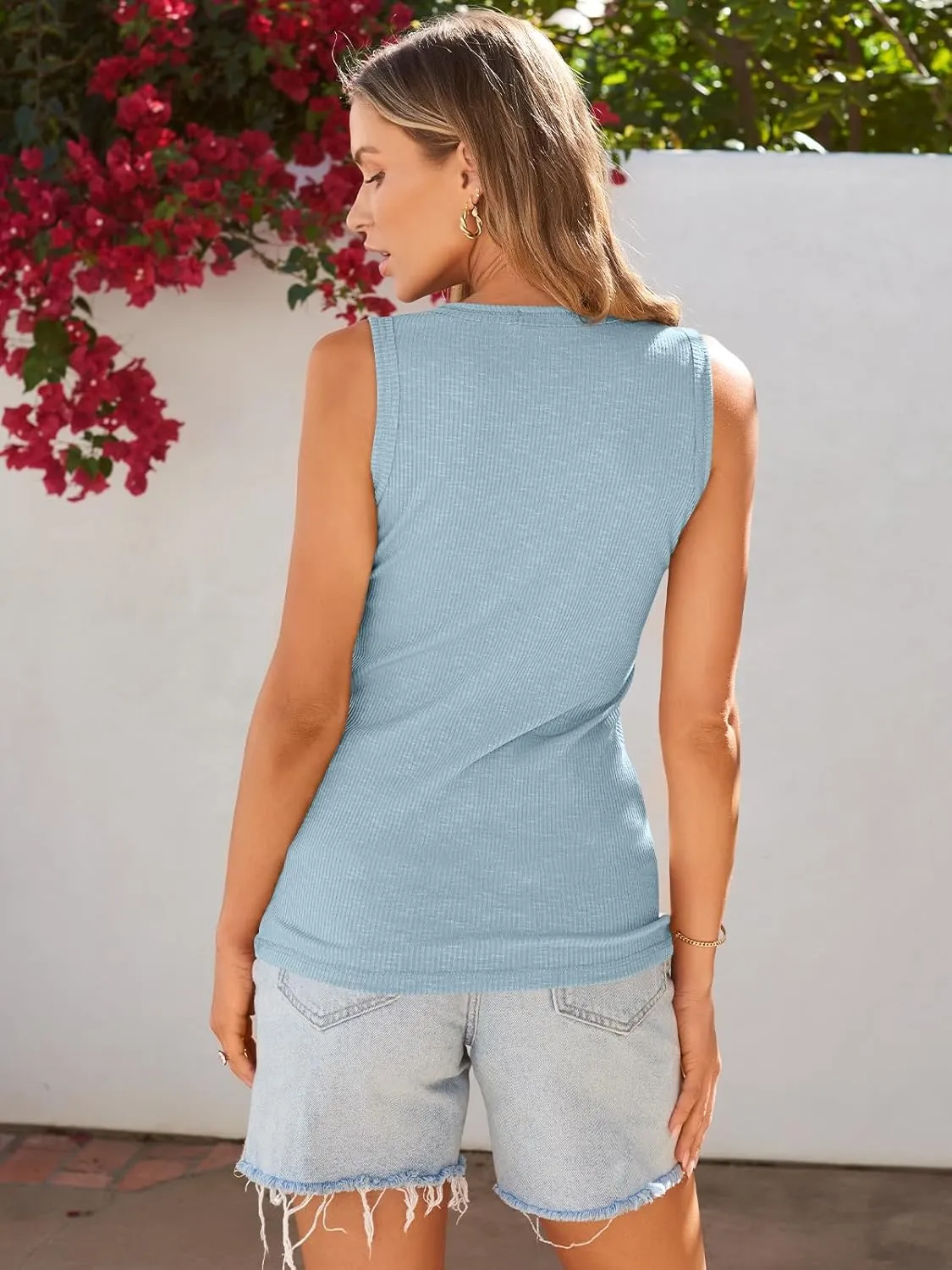 Kissfix Tank Tops for Women Summer Casual Cute Sleeveless Henley Shirts Beach Vacation Clothes Basic Tees