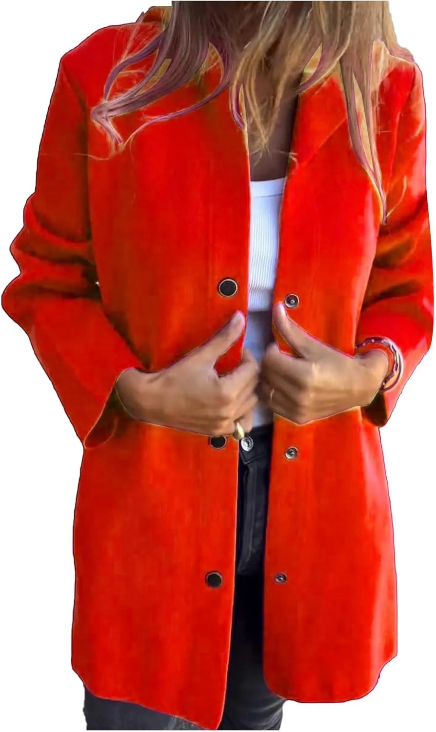 Kubbon Women's Wool Blend Trench Coat Casual Single Breasted Hooded Jacket Lightweight Lapel Long Sleeve Overcoat with Pocket