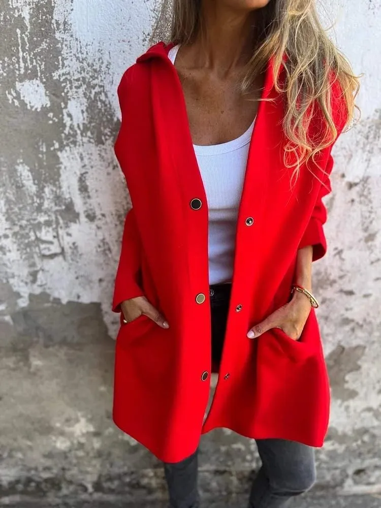 Kubbon Women's Wool Blend Trench Coat Casual Single Breasted Hooded Jacket Lightweight Lapel Long Sleeve Overcoat with Pocket