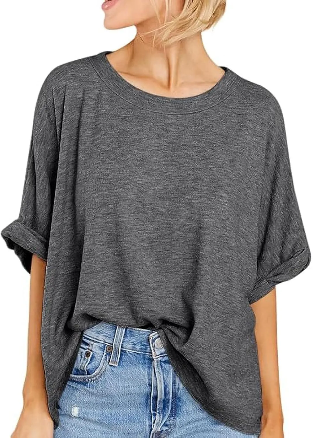 Langwyqu Womens Tops Oversized Tshirts Summer Short Sleeve T Shirts Casual Loose Fit Basic Tees