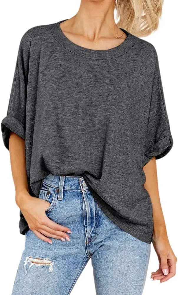 Langwyqu Womens Tops Oversized Tshirts Summer Short Sleeve T Shirts Casual Loose Fit Basic Tees