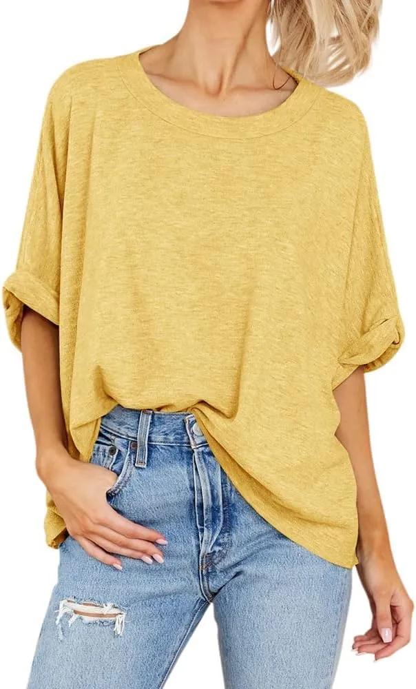Langwyqu Womens Tops Oversized Tshirts Summer Short Sleeve T Shirts Casual Loose Fit Basic Tees