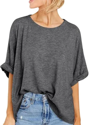 Langwyqu Womens Tops Oversized Tshirts Summer Short Sleeve T Shirts Casual Loose Fit Basic Tees