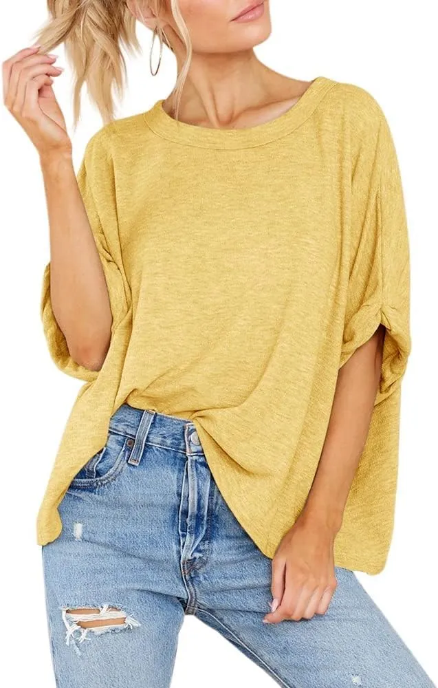 Langwyqu Womens Tops Oversized Tshirts Summer Short Sleeve T Shirts Casual Loose Fit Basic Tees