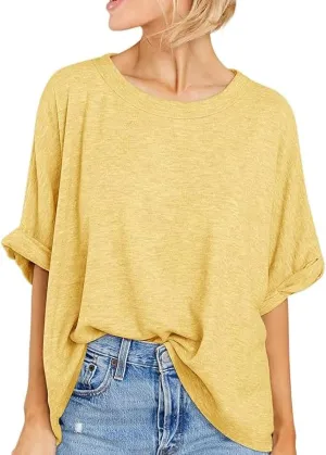 Langwyqu Womens Tops Oversized Tshirts Summer Short Sleeve T Shirts Casual Loose Fit Basic Tees