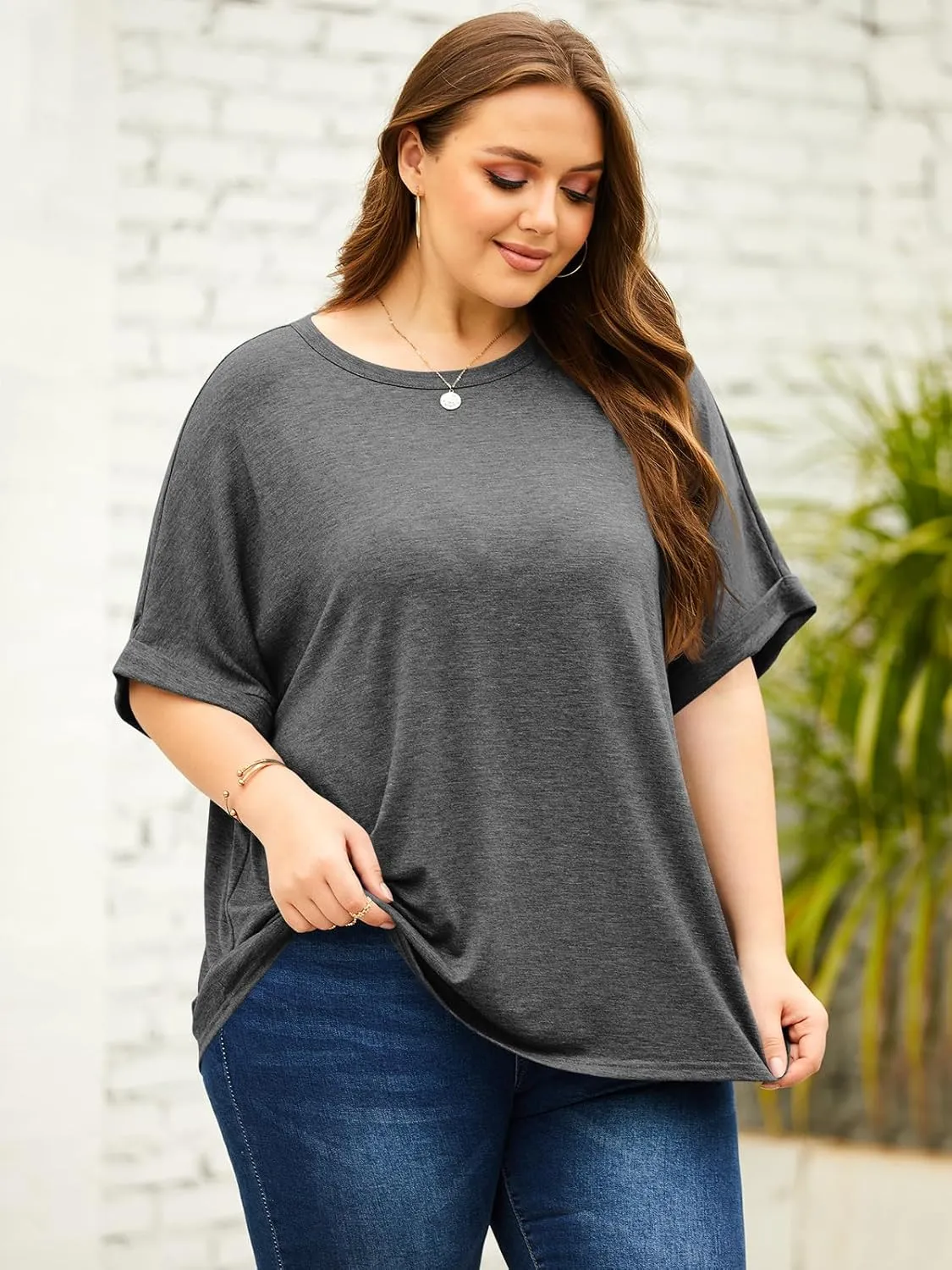 Langwyqu Womens Tops Oversized Tshirts Summer Short Sleeve T Shirts Casual Loose Fit Basic Tees
