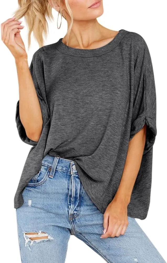 Langwyqu Womens Tops Oversized Tshirts Summer Short Sleeve T Shirts Casual Loose Fit Basic Tees