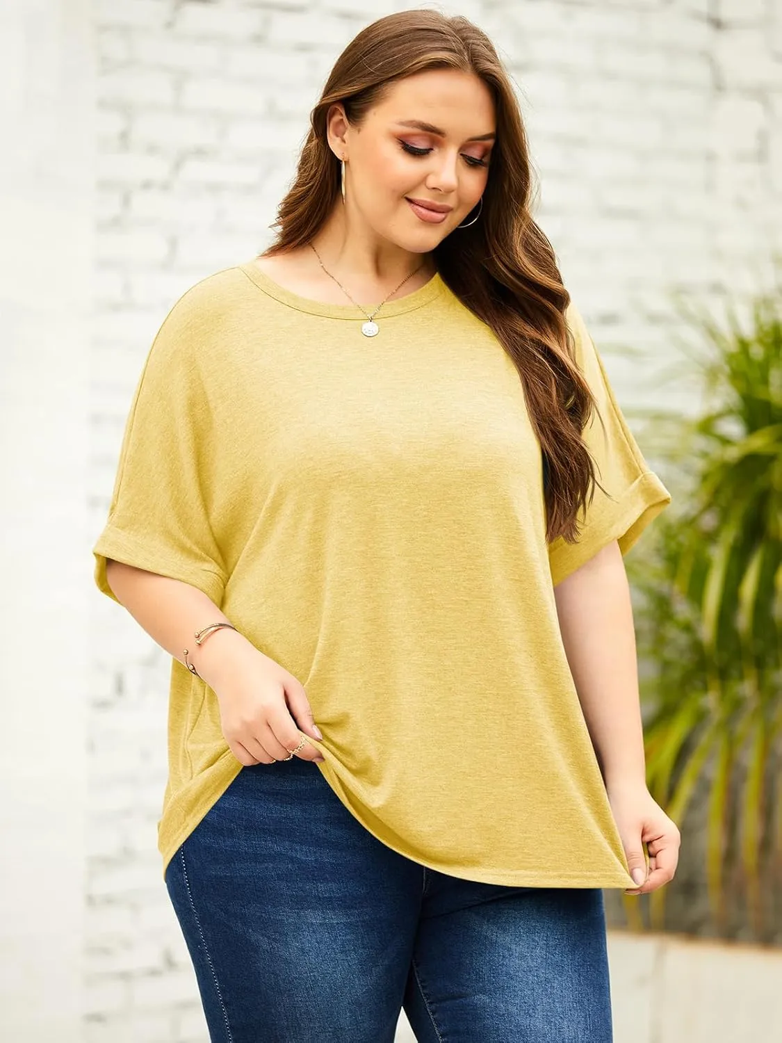 Langwyqu Womens Tops Oversized Tshirts Summer Short Sleeve T Shirts Casual Loose Fit Basic Tees