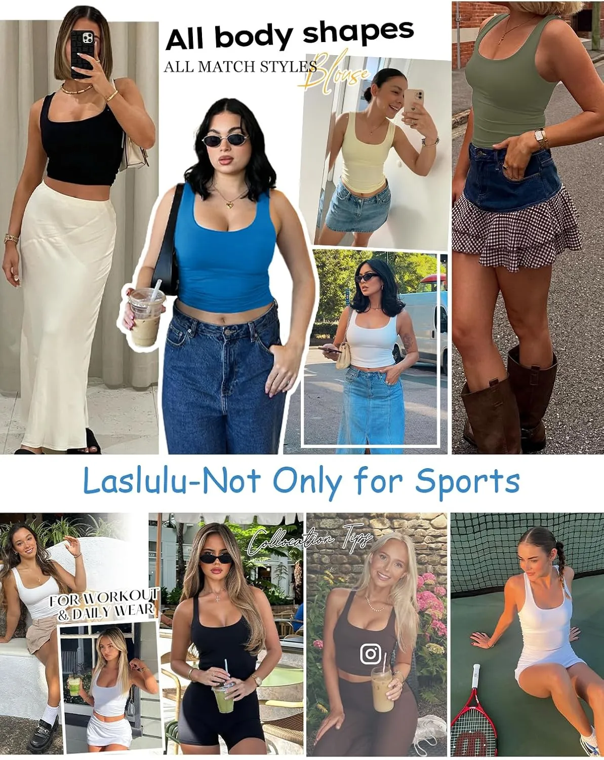 LASLULU Womens Sport Bras Long Line Workout Yoga Gym Athletic Tops Clothes Shirts Camisole Padded Crop Tank Tops