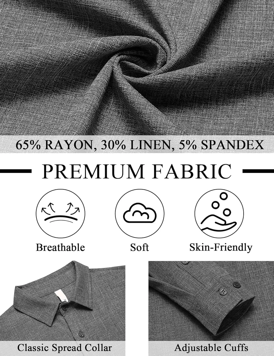 LETSEE Men's Linen Shirts Long Sleeve Untucked Casual Button Down Shirts for Men Business Dress Clothes Fashion Beach Tops