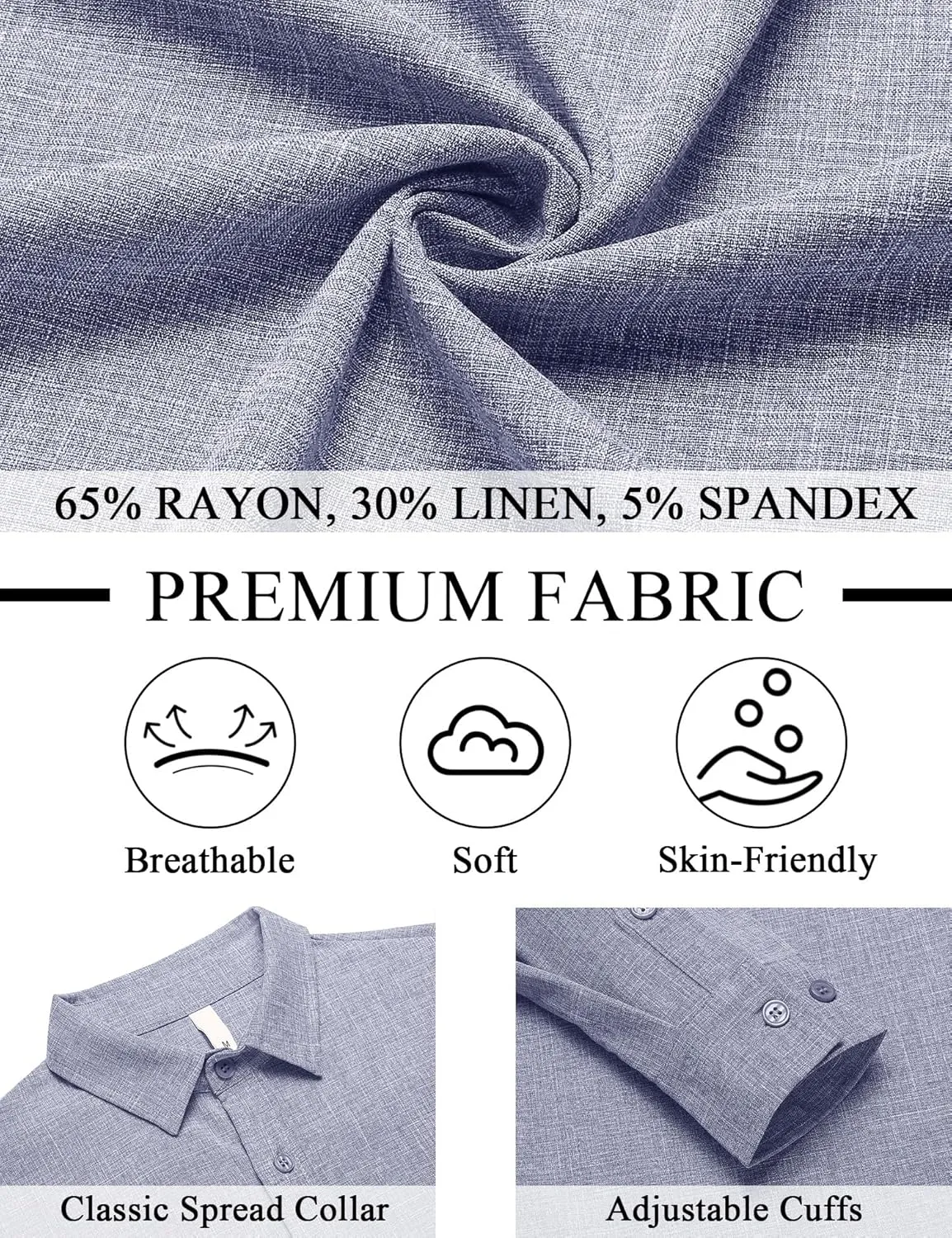 LETSEE Men's Linen Shirts Long Sleeve Untucked Casual Button Down Shirts for Men Business Dress Clothes Fashion Beach Tops