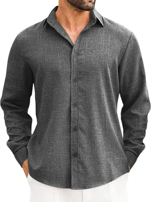 LETSEE Men's Linen Shirts Long Sleeve Untucked Casual Button Down Shirts for Men Business Dress Clothes Fashion Beach Tops