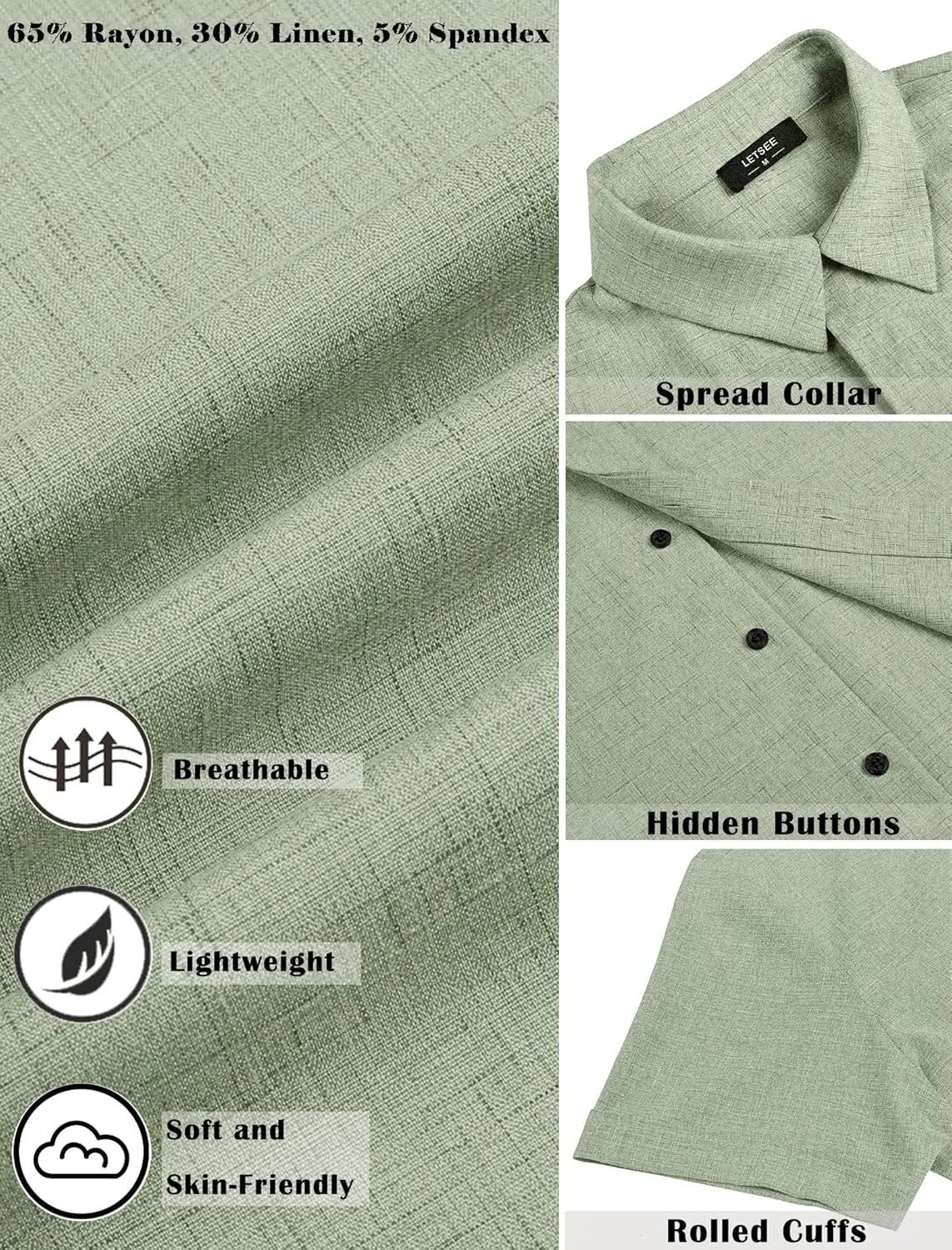 LETSEE Men's Linen Shirts Short Sleeve Button Down Casual Dress Shirts for Men Beach Vacation Shirt Fashion Summer Clothes
