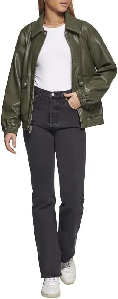 Levi's Women's Faux Leather Lightweight Dad Bomber Jacket