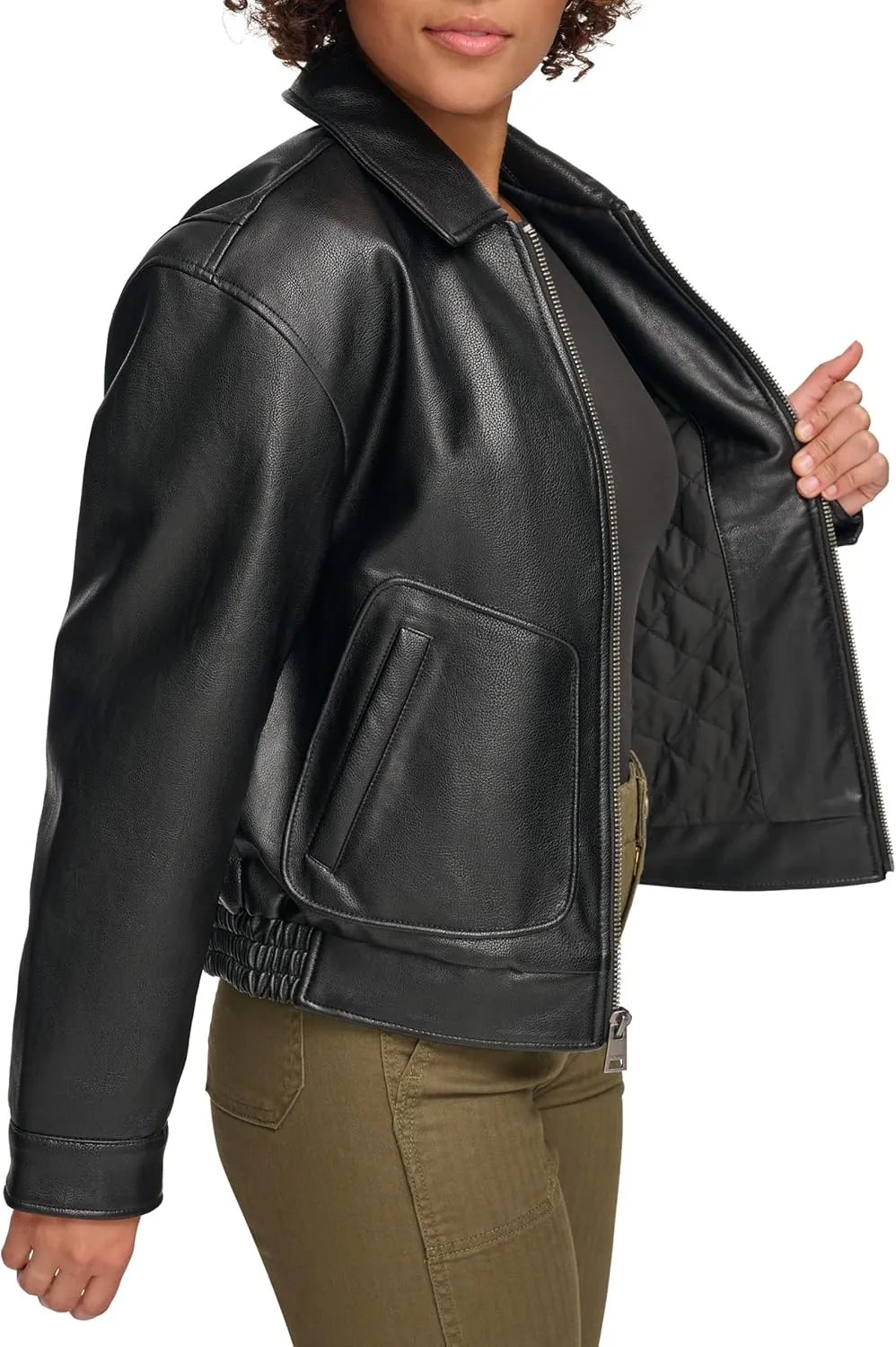 Levi's Women's Faux Leather Lightweight Dad Bomber Jacket