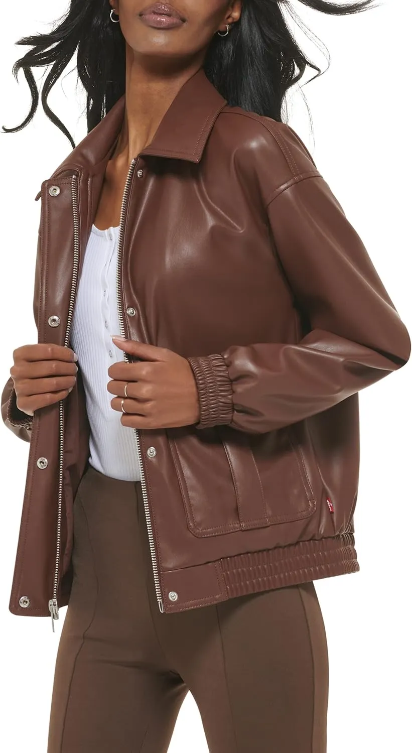 Levi's Women's Faux Leather Lightweight Dad Bomber Jacket