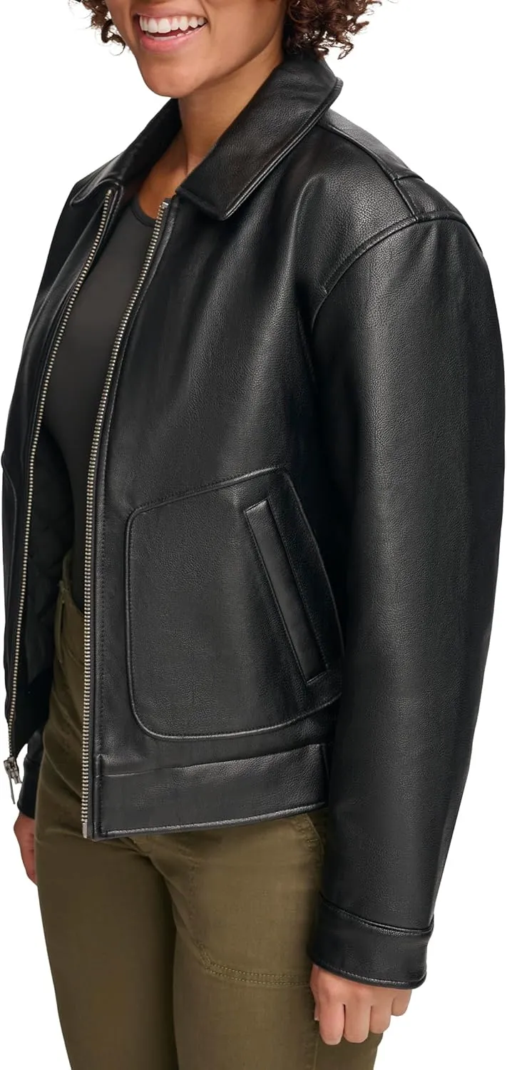 Levi's Women's Faux Leather Lightweight Dad Bomber Jacket