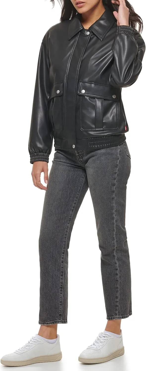 Levi's Women's Faux Leather Lightweight Dad Bomber Jacket