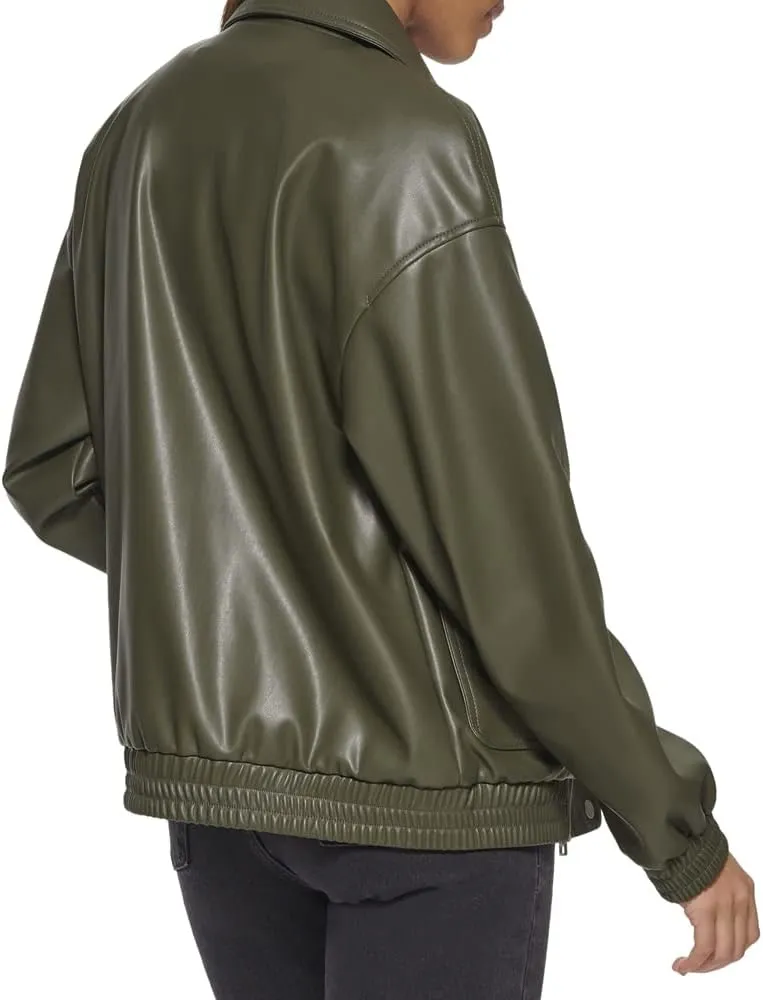 Levi's Women's Faux Leather Lightweight Dad Bomber Jacket