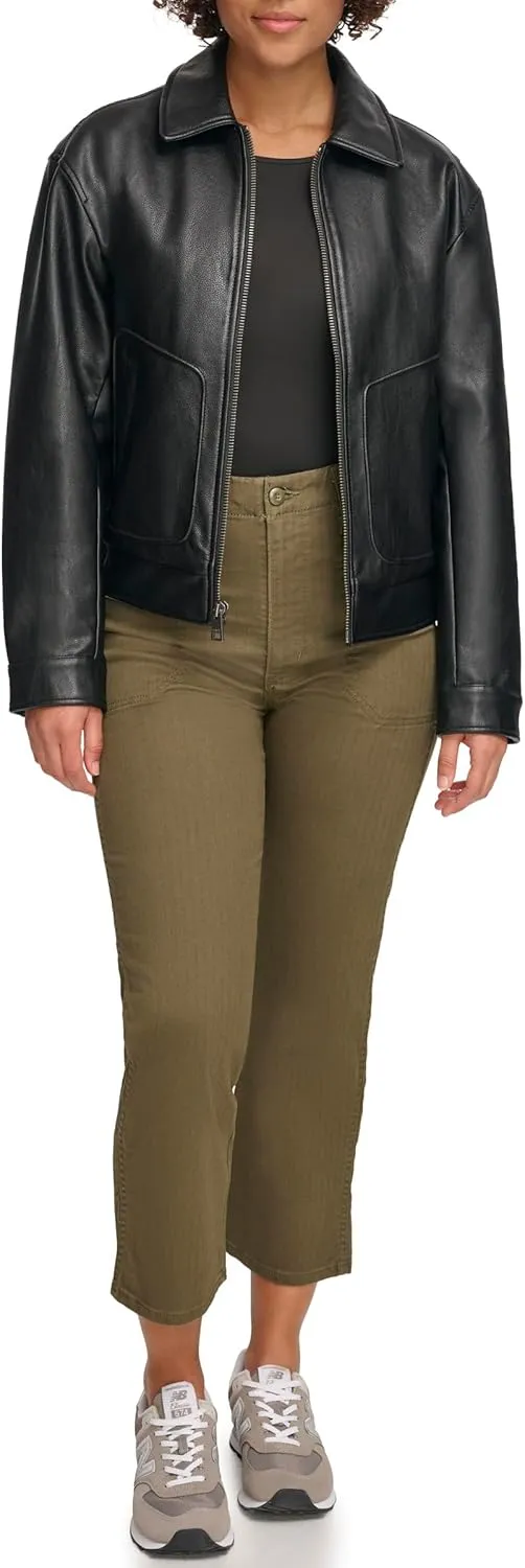 Levi's Women's Faux Leather Lightweight Dad Bomber Jacket