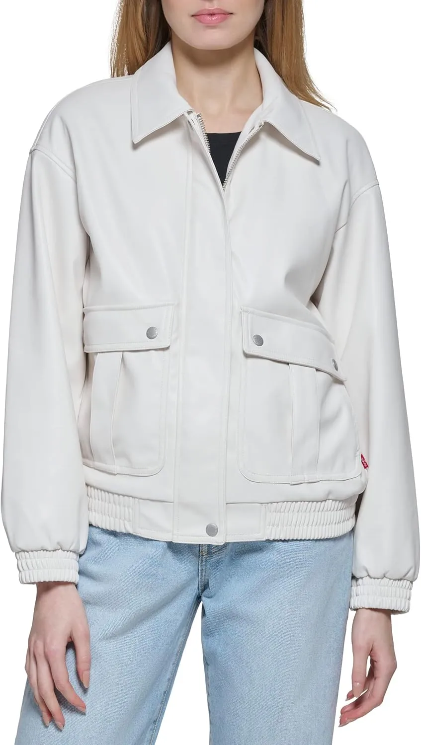 Levi's Women's Faux Leather Lightweight Dad Bomber Jacket
