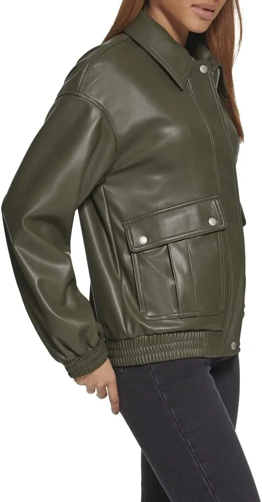 Levi's Women's Faux Leather Lightweight Dad Bomber Jacket