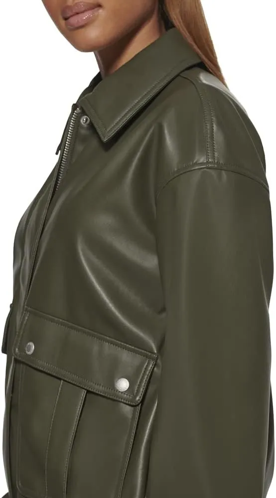 Levi's Women's Faux Leather Lightweight Dad Bomber Jacket
