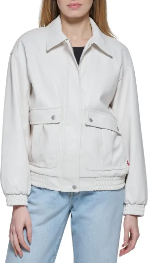 Levi's Women's Faux Leather Lightweight Dad Bomber Jacket