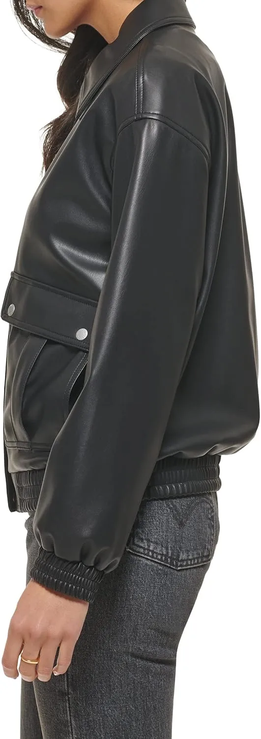Levi's Women's Faux Leather Lightweight Dad Bomber Jacket