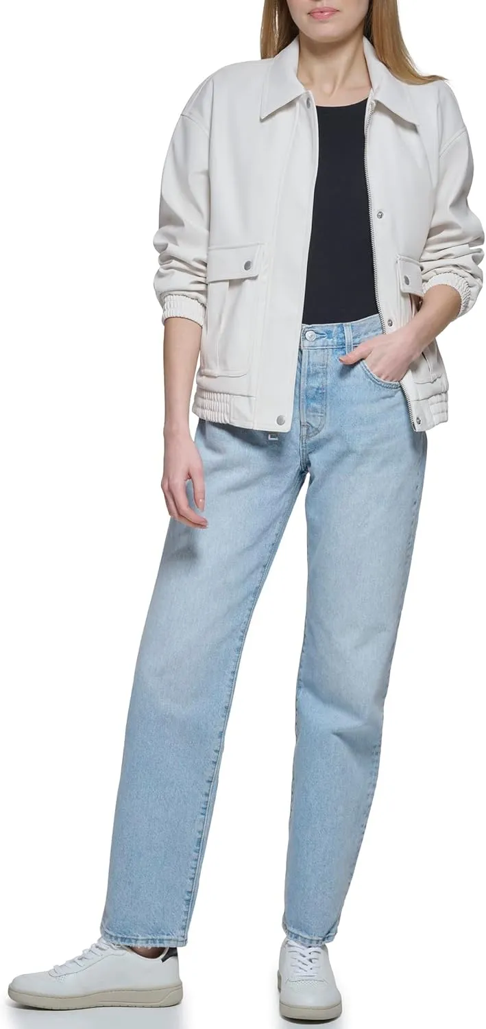 Levi's Women's Faux Leather Lightweight Dad Bomber Jacket