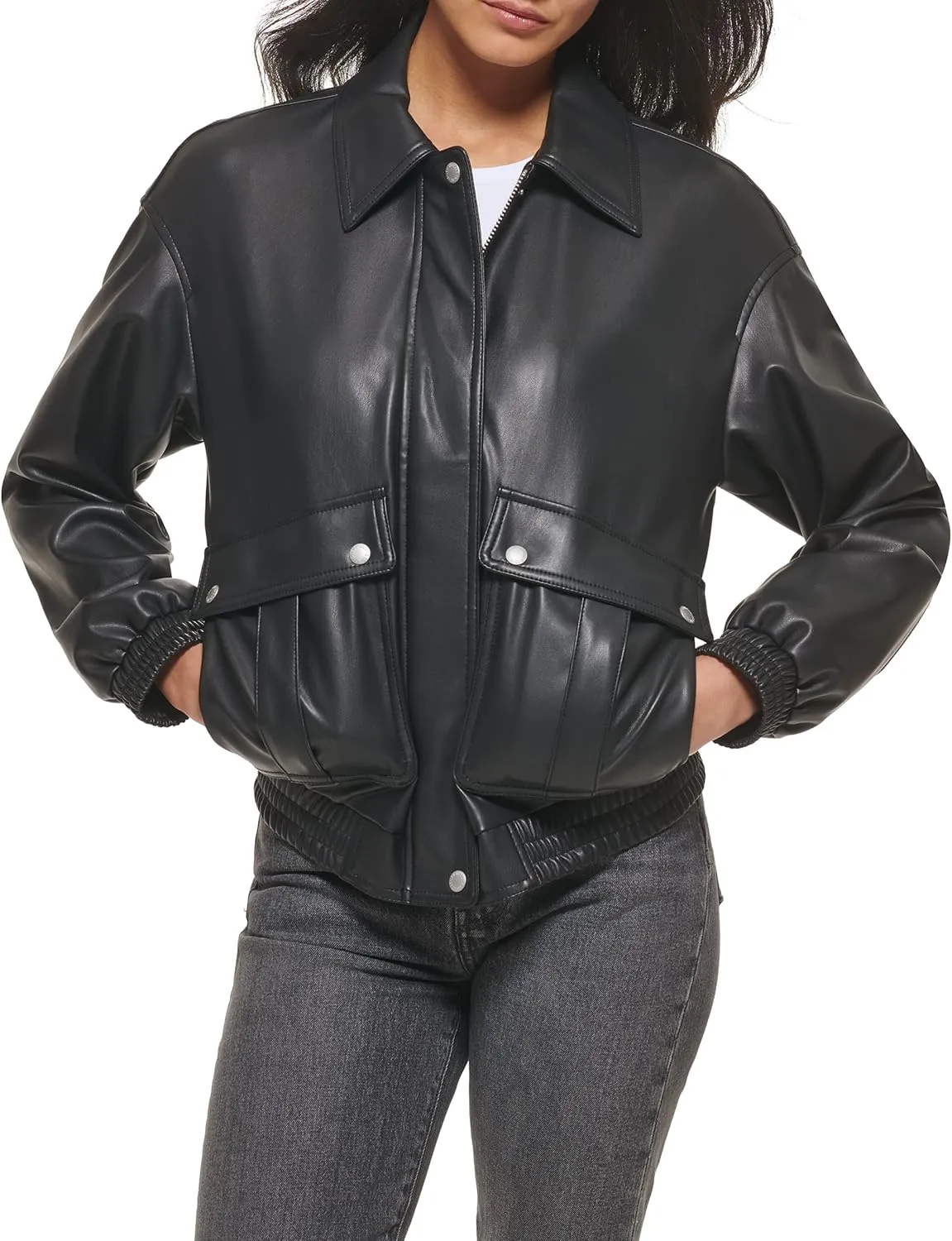Levi's Women's Faux Leather Lightweight Dad Bomber Jacket