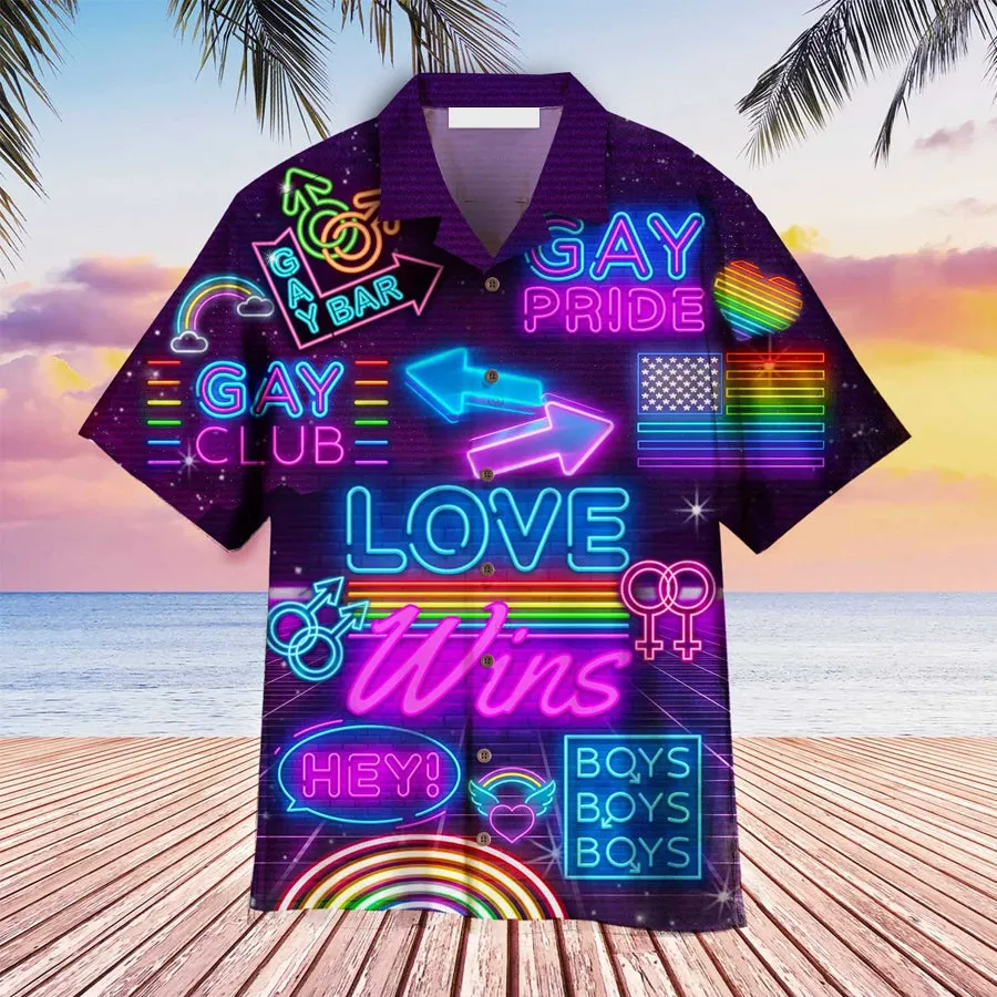 LGBT Aloha Hawaiian Shirts For Summer, Love Wins Pride Month Rainbow Colorful LGBT Hawaiian Shirts