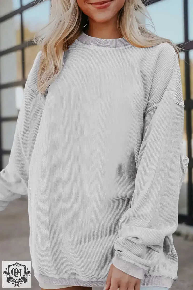 Light Grey Ribbed Corduroy Oversized Sweatshirt