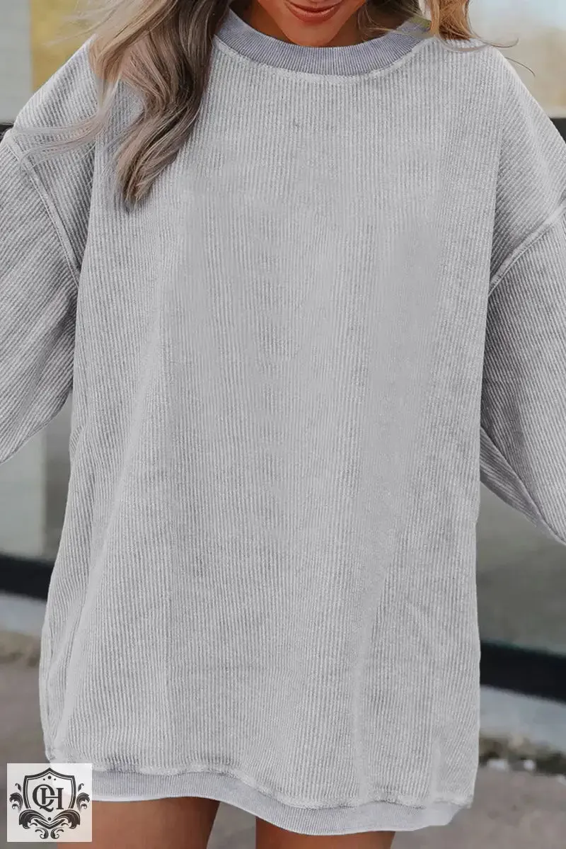 Light Grey Ribbed Corduroy Oversized Sweatshirt