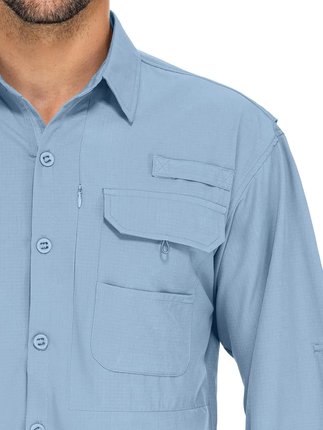linlon Mens Safari Shirts Long Sleeve UV Protection Hiking Fishing UPF 50  Quick Dry Cooling Camping Travel Shirts