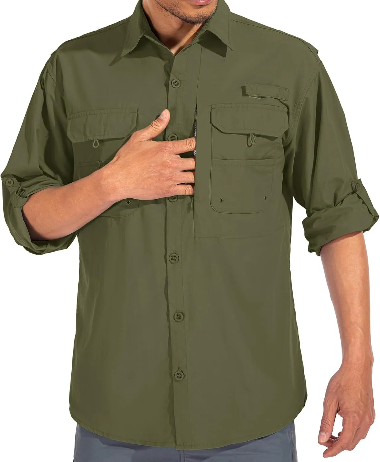 linlon Mens Safari Shirts Long Sleeve UV Protection Hiking Fishing UPF 50  Quick Dry Cooling Camping Travel Shirts